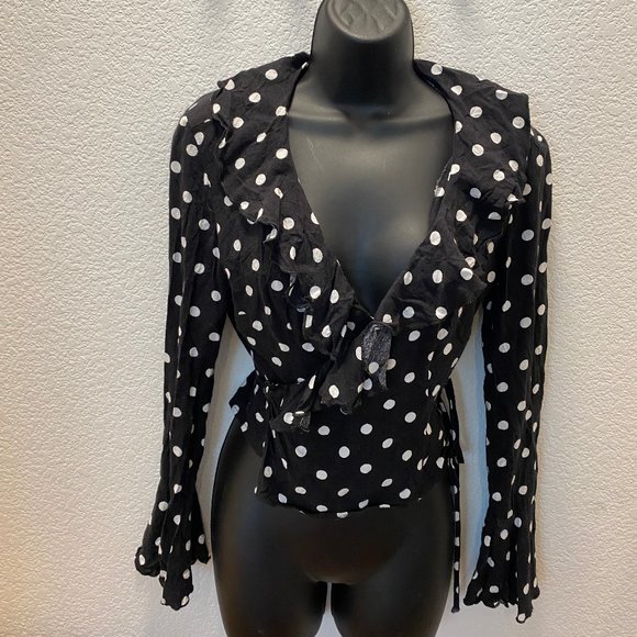 Lisa Says Gah polka dot wrap shirt SZ S - Picture 1 of 4